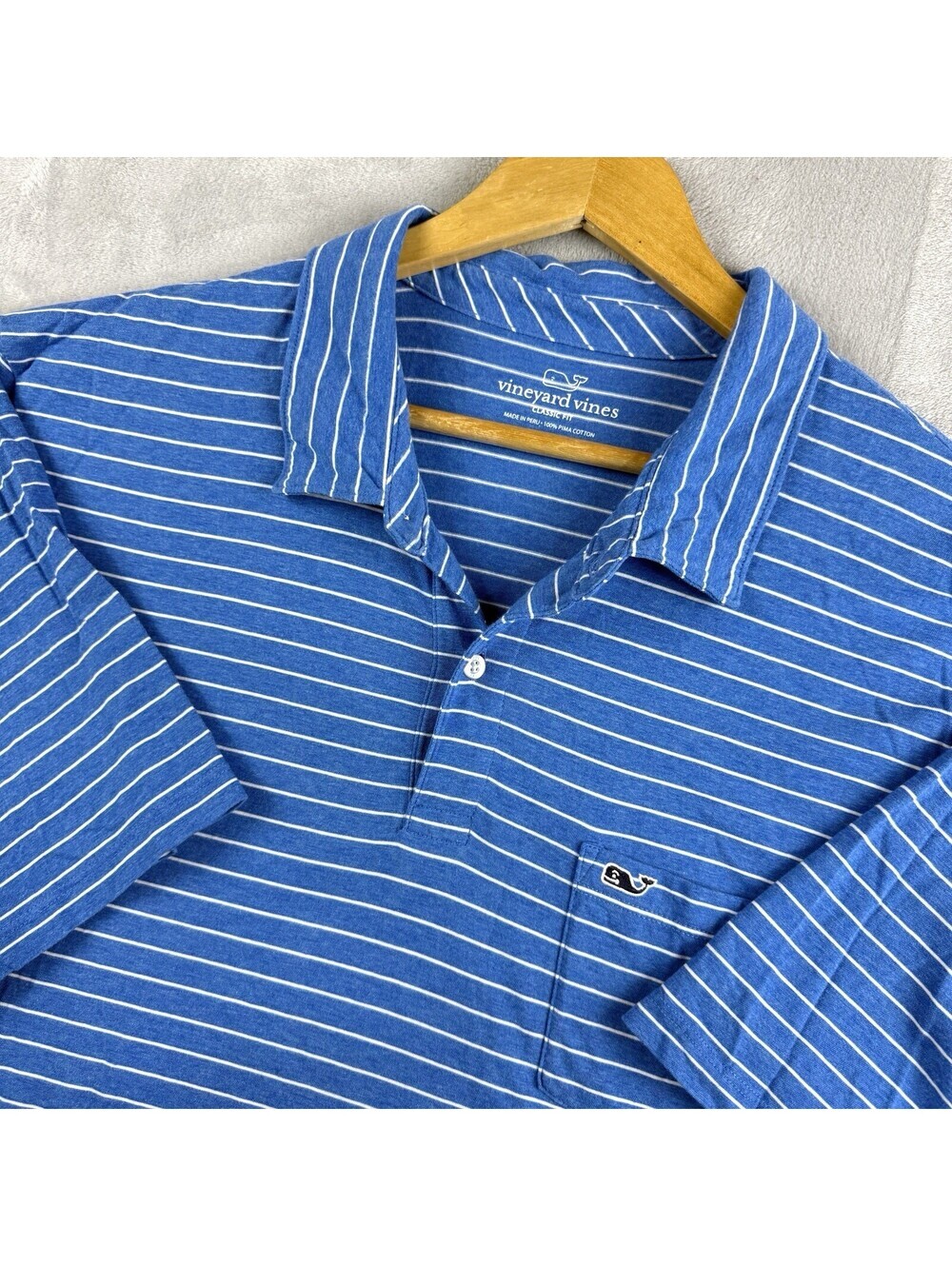 Vineyard Vines Classic Fit Polo Shirt Men XXL Blue White Stripe Pima Cotton Prep